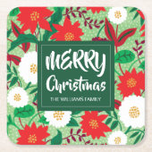 Christmas Poinsettia Red White Floral Monogram Rechteckiger Pappuntersetzer (Vorderseite)