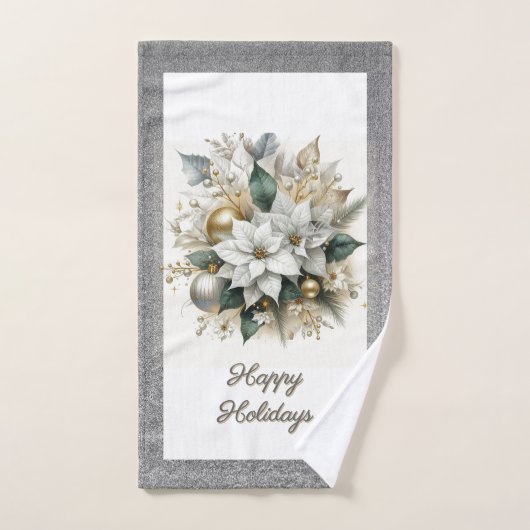 Christmas Poinsettia Silver Glitzer Handtuch (Handtuch)