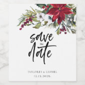 Christmas Poinsettia Skript Save the Date Weinetikett (Einzelnes Label)