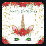 Christmas Poinsettia Unicorn Green Gastgeschenke Quadratischer Aufkleber<br><div class="desc">Weihnachten Poinsettia Unicorn Gastgeschenke danken Ihnen Aufkleber in Green für eine festliche Feier.</div>