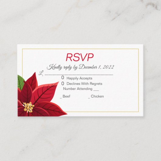 Christmas Poinsettia Wedding RSVP und Begleitkarte (Vorderseite)