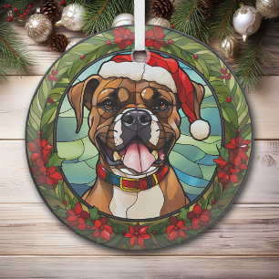 Christmas Poinsettia Weihnachtsmannmütze Boxer Dog Ornament Aus Glas