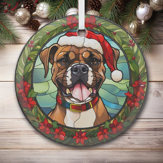 Christmas Poinsettia Weihnachtsmannmütze Boxer Dog Ornament Aus Glas