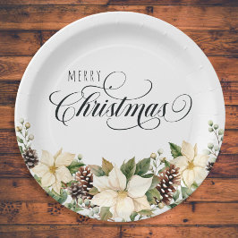 Christmas Poinsettia weiß Pappteller