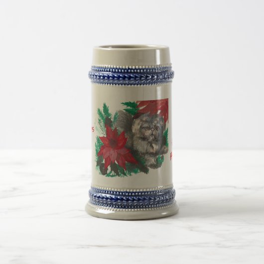 Christmas Poinsettia Welpe Designed Tasse Stein (Mittel)