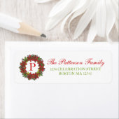 Christmas Poinsettia Wreath Monogram Address Label (Insitu)