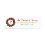 Christmas Poinsettia Wreath Monogram Address Label<br><div class="desc">Hübscher Kranz von Poinsettias,  Heilige und Misteloe umgibt Ihre Monogramm und macht ein schönes Siegel zu Ihren Urlaubspaketen und Umschlägen. Weitere Informationen:</div>