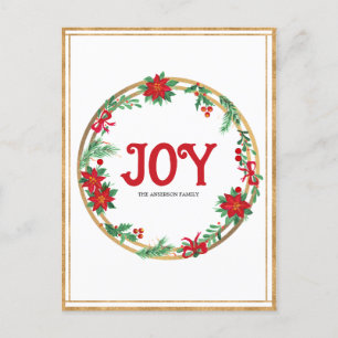 Christmas Poinsettia Wreath Red Golden Green Postkarte