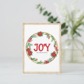 Christmas Poinsettia Wreath Red Golden Green Postkarte (Stehend Vorderseite)