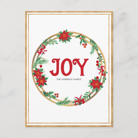 Christmas Poinsettia Wreath Red Golden Green Postkarte (Vorderseite)