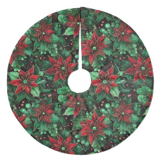 Christmas Poinsettias Fleece Weihnachtsbaumdecke (Vorderseite)