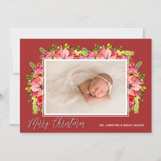 Christmas Poinsettias Foto Feiertagskarte (Vorderseite)