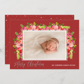 Christmas Poinsettias Foto Feiertagskarte (Vorne/Hinten)
