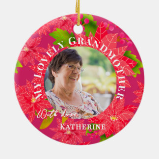 Christmas Poinsettias Red Photo Grandmother Red Keramik Ornament