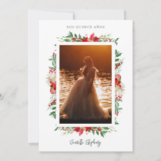 Christmas Poinsettias Spanish Quinceañera Photo Einladung