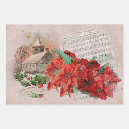 Christmas Poinsettias Vintage Geschenkpapier Set