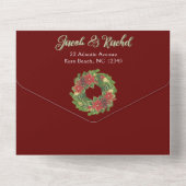 Christmas Poinsettias Wedding Green & Red All In One Einladung (Rückseite)