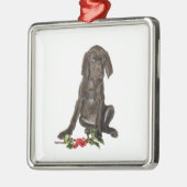 Christmas Pointer Puppy Silbernes Ornament (Links)