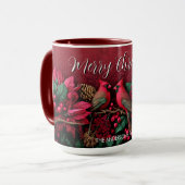 Christmas Pointessia Flower Cardinals Birds Name Tasse (Vorderseite Links)