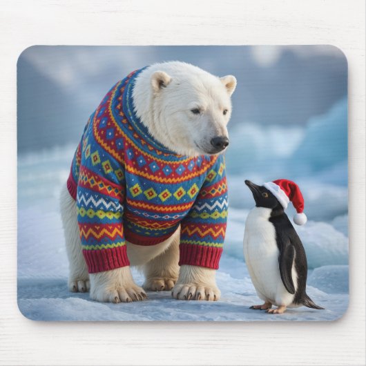 Christmas Polar Bear and Penguin Friends Mousepad (Vorne)