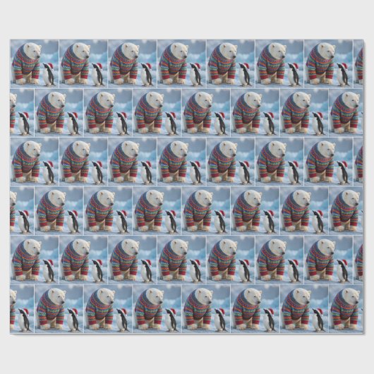 Christmas Polar Bear and Penguin On a Glacier Geschenkpapier (Flach)