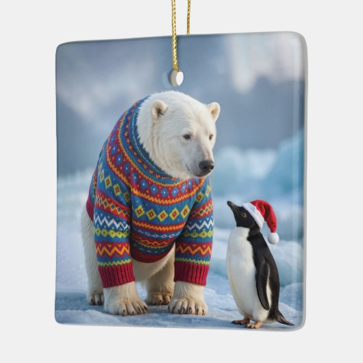 Christmas Polar Bear and Penguin On a Glacier Keramikornament (Links)