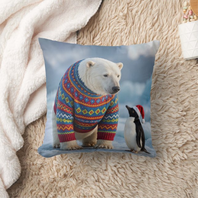 Christmas Polar Bear and Penguin On a Glacier Kissen (Decke)