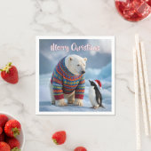 Christmas Polar Bear and Penguin On a Glacier Serviette (Beispiel)