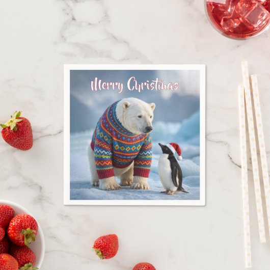 Christmas Polar Bear and Penguin On a Glacier Serviette (Beispiel)