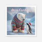 Christmas Polar Bear and Penguin On a Glacier Serviette (Vorderseite)