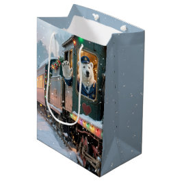 Christmas Polar Bear In a Vintage Steam Engine Mittlere Geschenktüte
