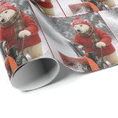 Christmas Polar Bear Pushing a Snowblower Geschenkpapier (Rolleneckpunkt)
