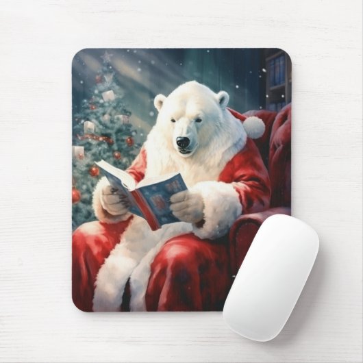 Christmas Polar Bear reading Mousepad (Mit Mouse)