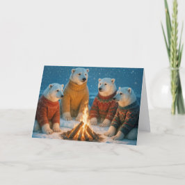Christmas Polar Bears Around a Bonfire Karte
