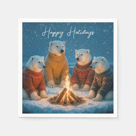 Christmas Polar Bears Around a Bonfire Serviette (Vorderseite)