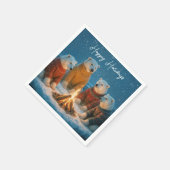 Christmas Polar Bears Around a Bonfire Serviette (Ecke)