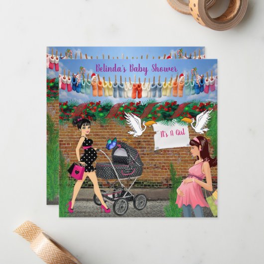 Christmas Polka-Dot Street Art Baby Dusche Mitteilungskarte (Vorderseite/Rückseite Beispiel)