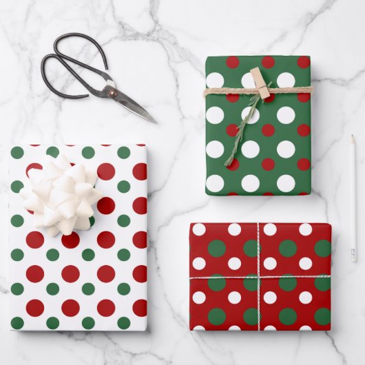 Christmas Polka Dots Muster Red Green White Gesche Geschenkpapier Set (Vorderseite)