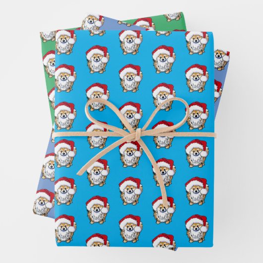 Christmas Pom Wrapping Paper Flat Sheet Set 3 Geschenkpapier Set (Beispiel)