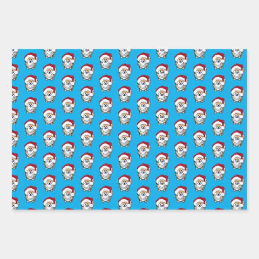 Christmas Pom Wrapping Paper Flat Sheet Set 3 Geschenkpapier Set (Vorderseite)