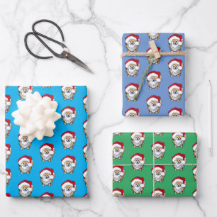 Christmas Pom Wrapping Paper Flat Sheet Set 3 Geschenkpapier Set