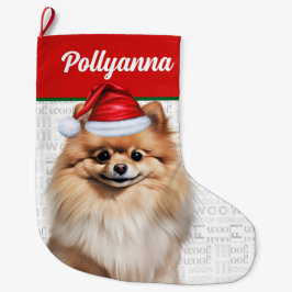 Christmas Pomeranian Dog with Name Woof Großer Weihnachtsstrumpf