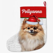 Christmas Pomeranian Dog with Name Woof Großer Weihnachtsstrumpf (Rückseite)