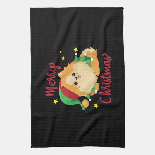 Christmas Pomeranian Merry Xmas Essential T-Shirt Geschirrtuch (Vertikal)
