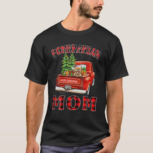 Christmas Pomeranian Mom Hat Santa Truck Tree Plai T-Shirt (Vorderseite)