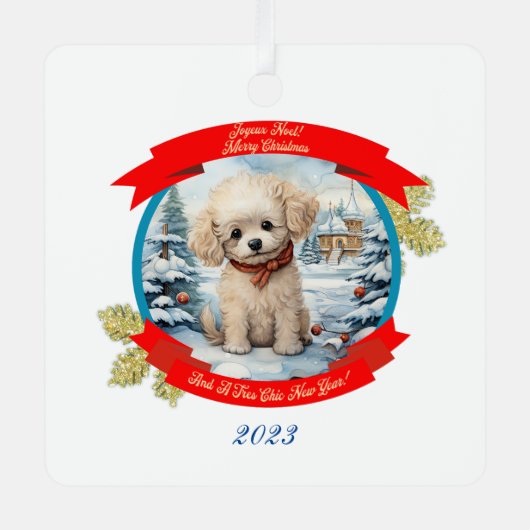 Christmas Poodle Dog Ornament Aus Metall (Vorderseite)