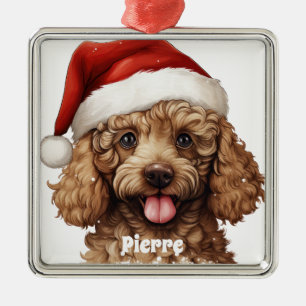 CHRISTMAS POODLE PUPPY HUND MIT WEIHNACHTSMANNMÜTZ ORNAMENT AUS METALL