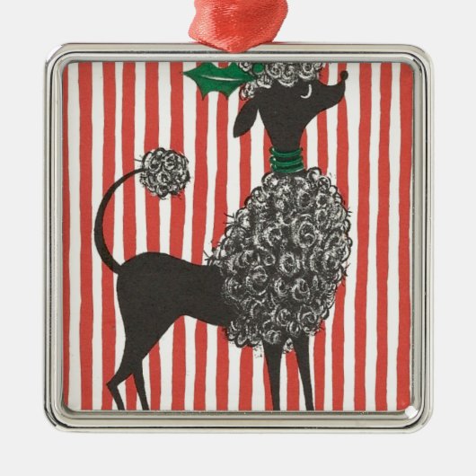 Christmas Poodle Silbernes Ornament (Vorne)