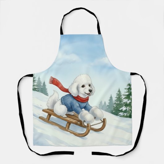 Christmas Poodle Sledding, Apron Schürze (Vorderseite)