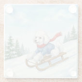 Christmas Poodle Sledding, Glass Coaster Glasuntersetzer (Rückseite)